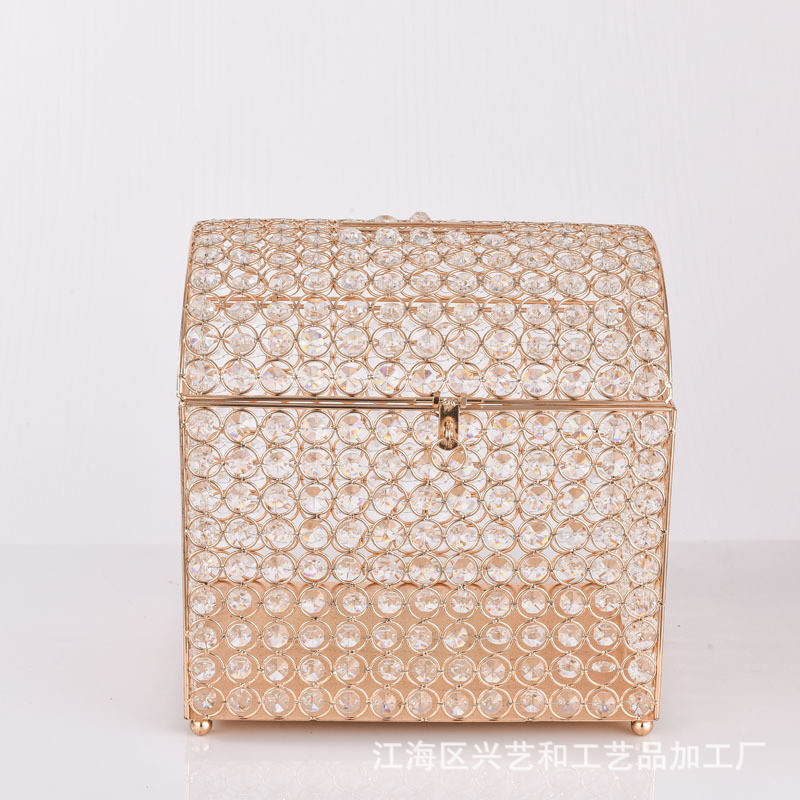 中式五金铁艺透明电镀金色百宝箱水晶摆件家居饰品简约玄关客厅