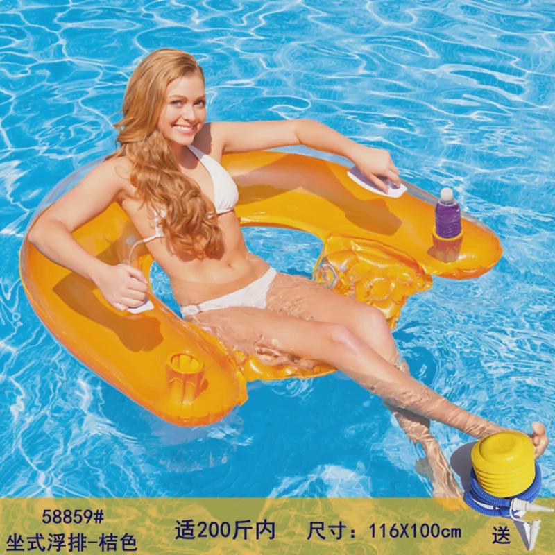 新款游泳圈u型成人躺椅水上充气浮排男女游泳池浮椅漂浮圈充气漩