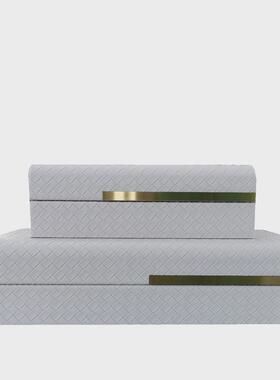 直销新中式米白色编织纹软装现代卧室首饰盒饰品装饰盒样板房摆件