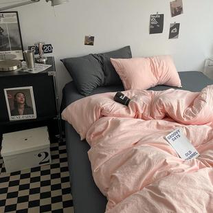 亲 ins四件套混搭被套学生宿舍肤水洗棉床上用品三件套床单床笠款