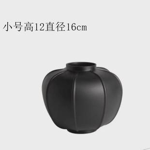 新中式荆褐色黑色蒙砂灯笼型玻璃花器花瓶摆件现代样板间酒店装饰