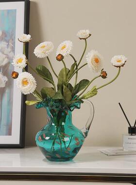 花瓶摆件古风手提中手工琉璃简约客厅玄关餐桌桌面插花花器装