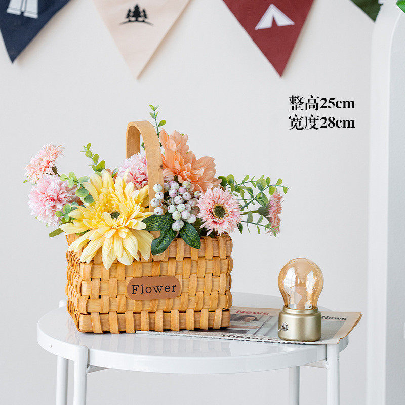 手提插花花篮假花仿真花摆设向日葵玫瑰花创意礼品客厅装饰花摆件
