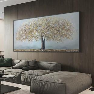 纯手绘非机喷客厅卧室摇钱树装饰画大芬油画村客厅挂画高级感壁画