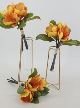 手扎木莲家居装饰假花客厅摆件插花落地花瓶果壳花套装花束白色