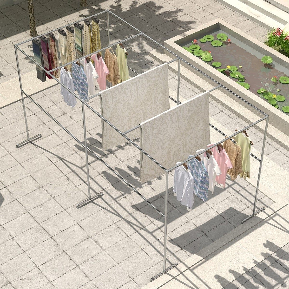 加粗家用钢管晾衣架阳台晒被架室外落地楼顶宿舍晾被架大型凉新品