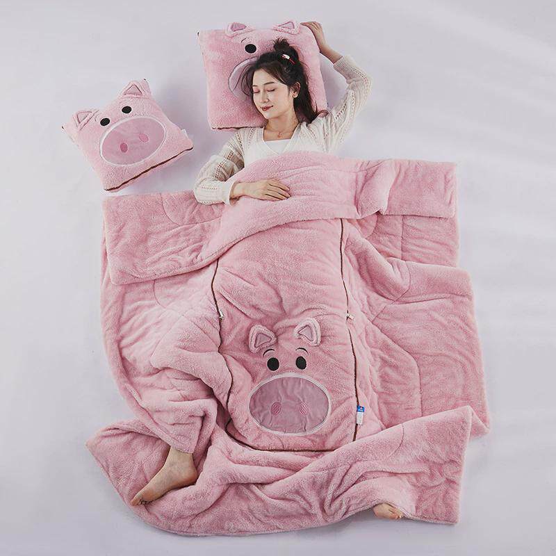 卡通立体草莓熊多功能抱枕被子两用长毛绒靠垫枕头被汽车载午休被