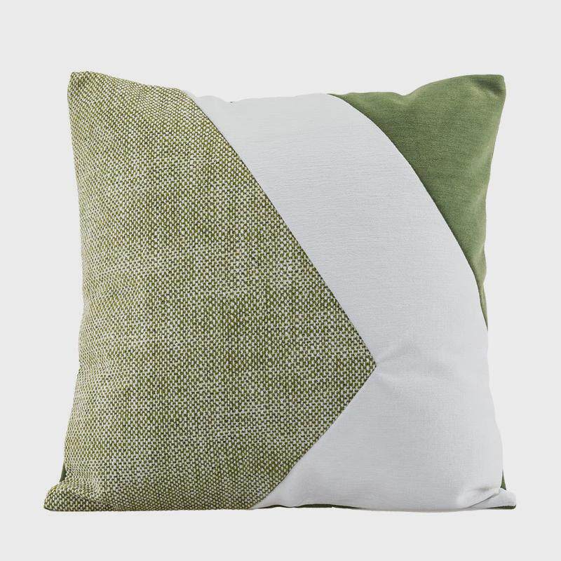 绿色棉麻雪尼尔拼接设计方枕45*45现代北欧风民宿沙发抱枕靠垫套