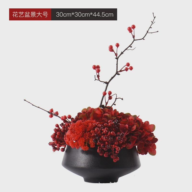 新中式茶几花艺摆件客厅餐桌仿真软装样板房假花绢花室内装饰摆花