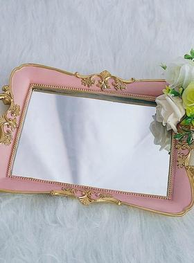 首饰盘ins风复古玻璃镜面托盘饰品收纳展示拍摄道具摆件珠宝托盘