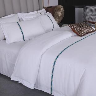 宾馆酒店床品四件套民宿纯白被套床单旅馆床上用品布草三件套专用