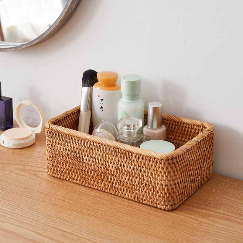 日式编织篮子桌面置物篮藤编收纳筐家用浴室收纳篮电视柜收纳盒菖