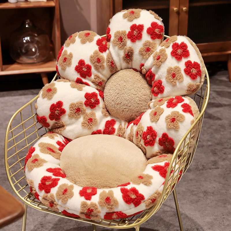 可爱毛绒座垫坐垫一体花朵美臀榻榻米透气四季通用加厚久坐护腰椅