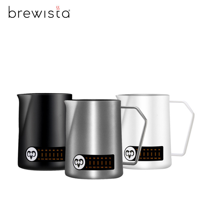 Brewista不锈钢尖嘴感温咖啡拉花打奶泡缸 温度显示咖啡师拉花杯图片