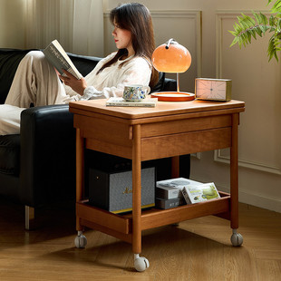 壹玖筑梦空间「随心边几」中古实木客厅折叠茶几沙发可移动小推车