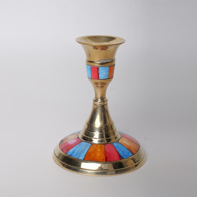 欧式蜡烛台座嵌牛骨家用黄铜烛台轻奢艺术摆件北欧浪漫复古蜡台