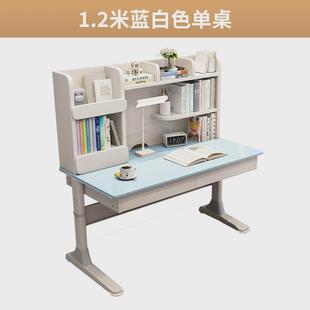 实木儿童学习桌书架一体可升降学生书桌家用带椅子手摇升降写字桌