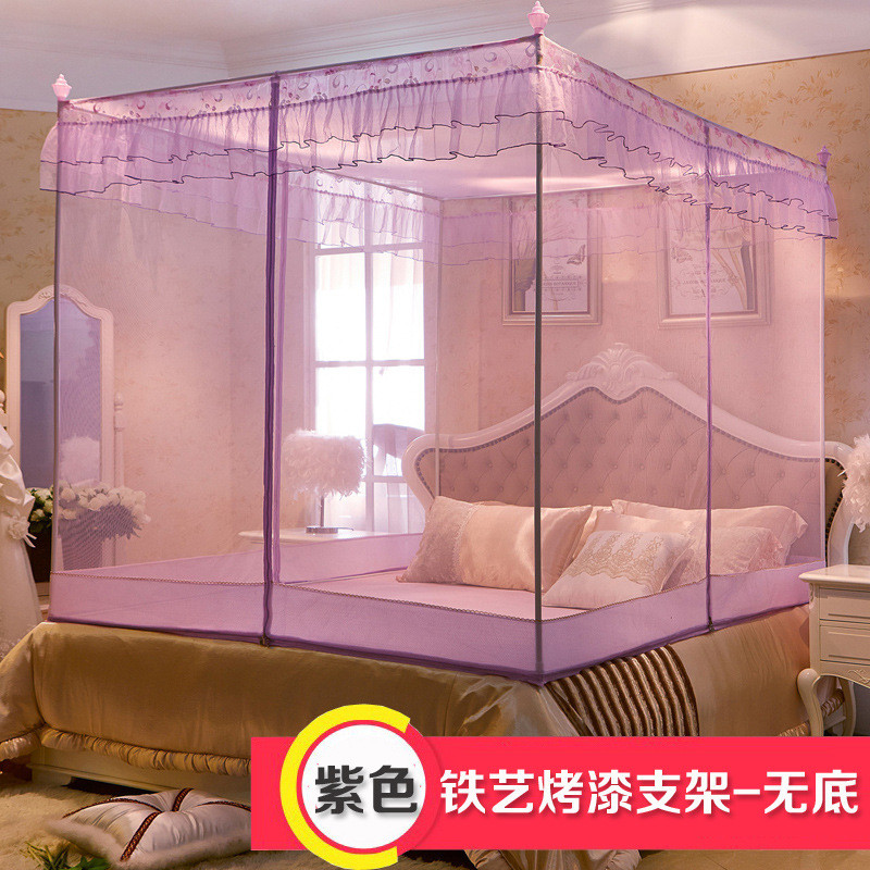 9qxc宫廷防摔门坐床拉链蚊帐t型全底家用方帐儿童三开加密蒙古包
