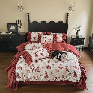 玫瑰法式 墨雨云间 100支天丝棉婚庆四件套结婚备婚床品柔软透气