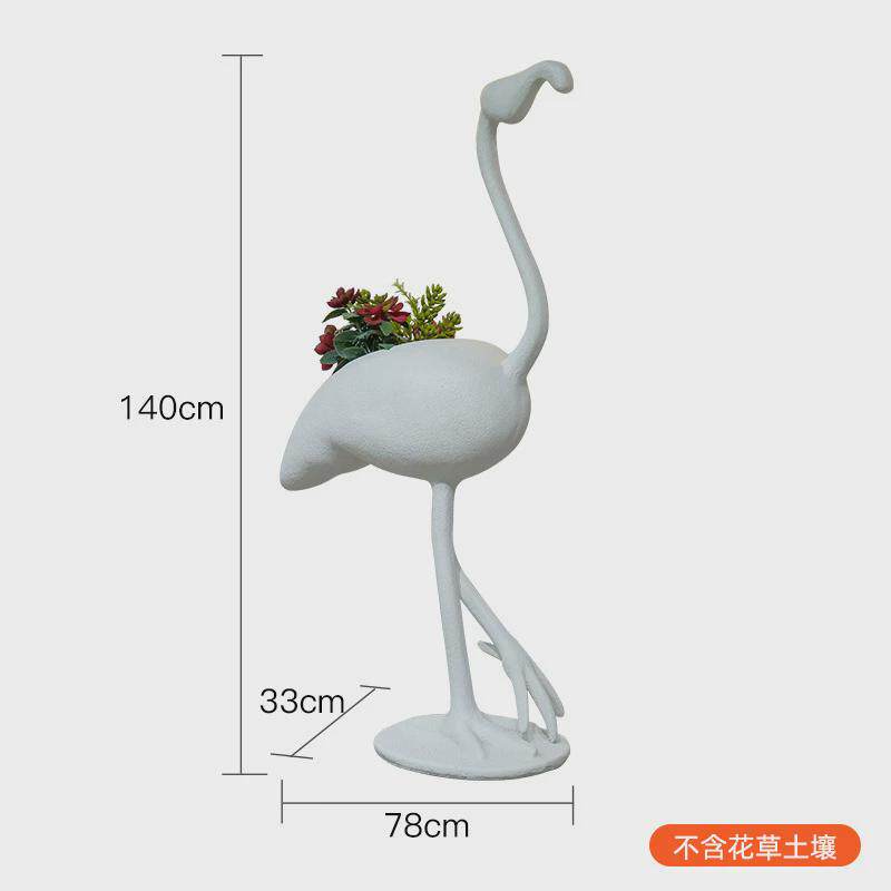 厂家大号火烈鸟雕塑花瓶商场庭院绿植玻璃钢花盆户外水泥花器摆件