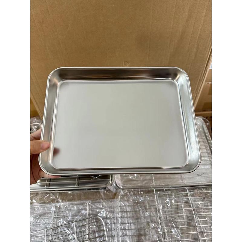 米诺家304不锈钢方盘带网控油架商用托盘滤油盘熟食烧烤撒料盘子