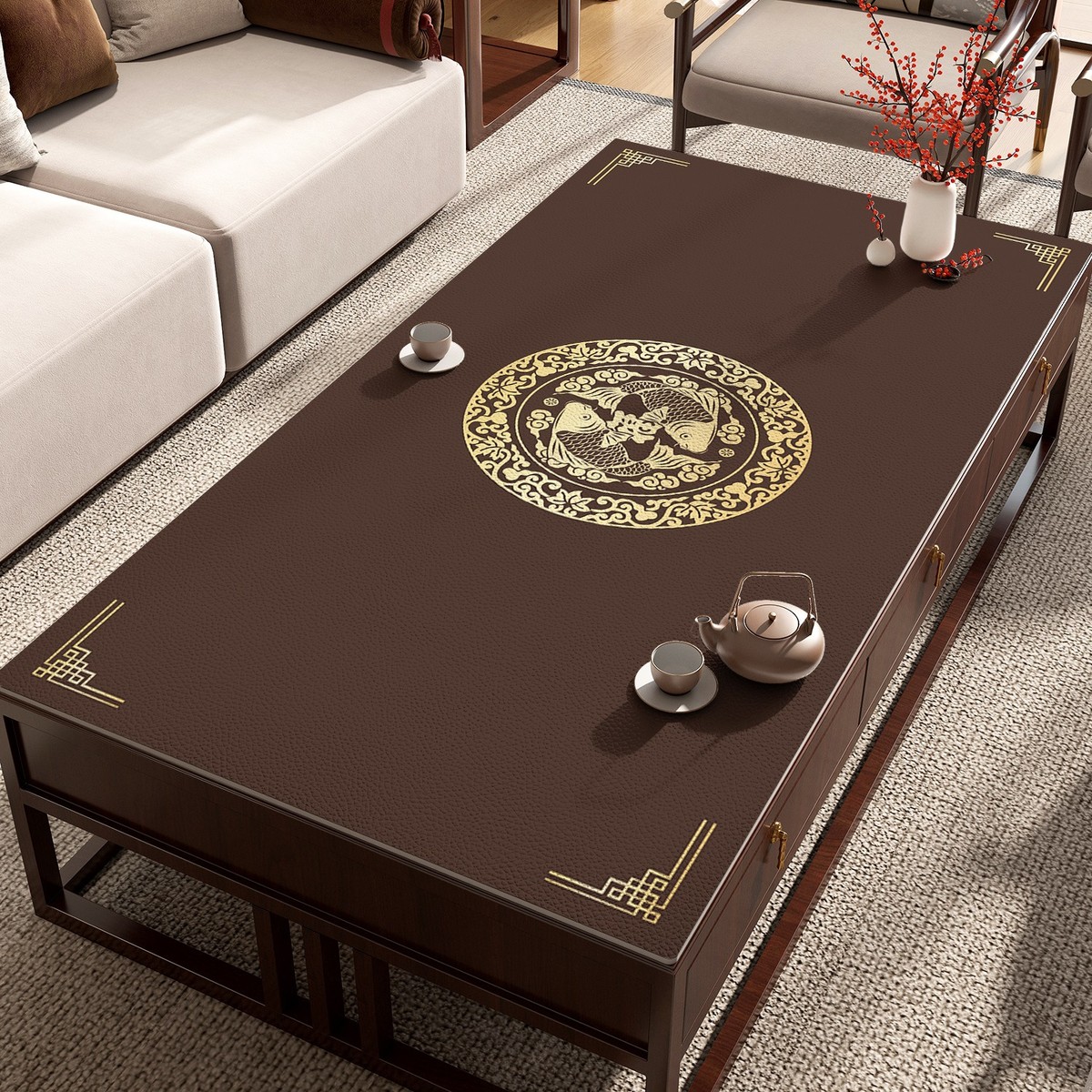新中式茶几垫免洗保护垫长方形隔热防烫家用餐桌台面防水防油桌布