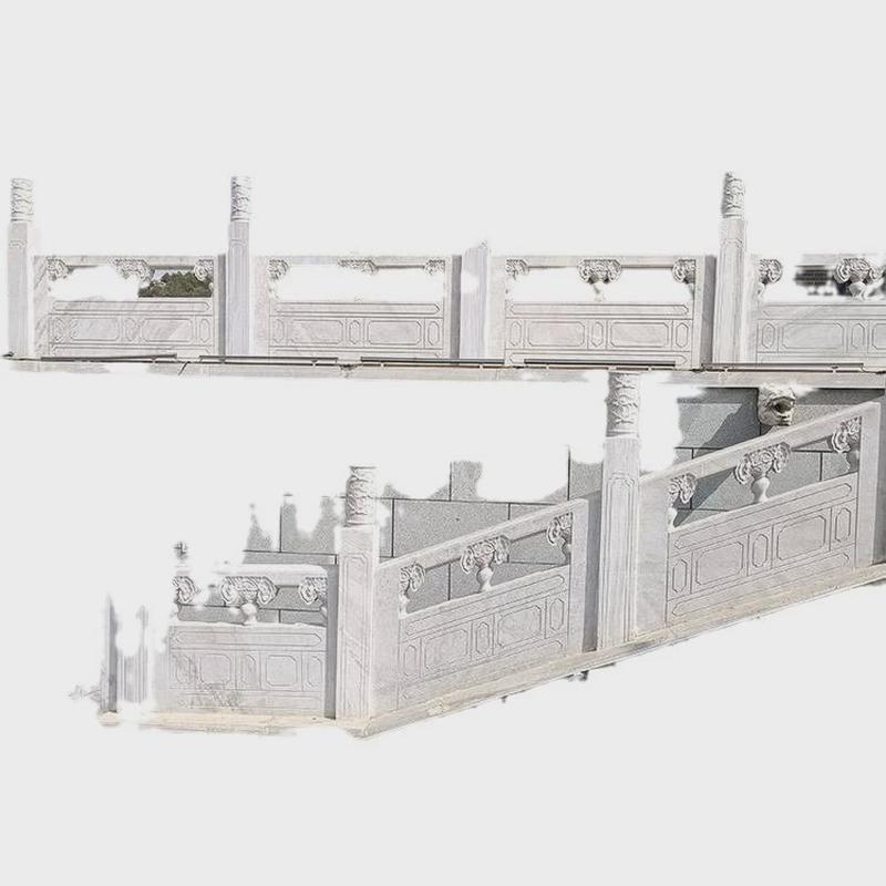 石栏杆厂家天然花岗岩芝麻河道石材栏杆白芝麻灰浮雕栏板青石护栏