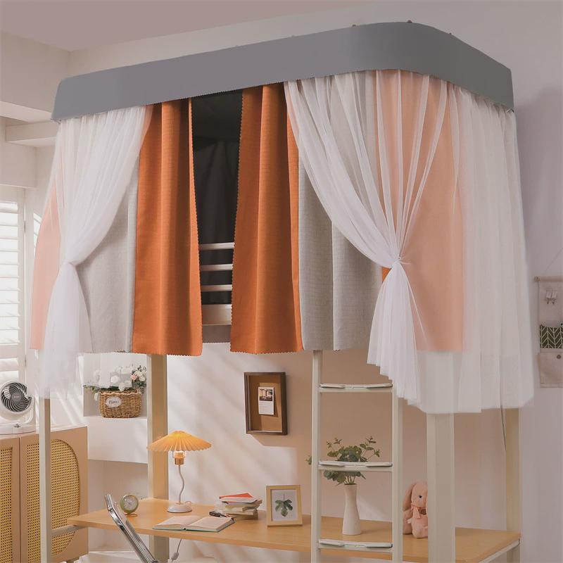 cb@新款u型双轨道皮条双伸缩床帘学蚊帐学生宿舍上铺布寝