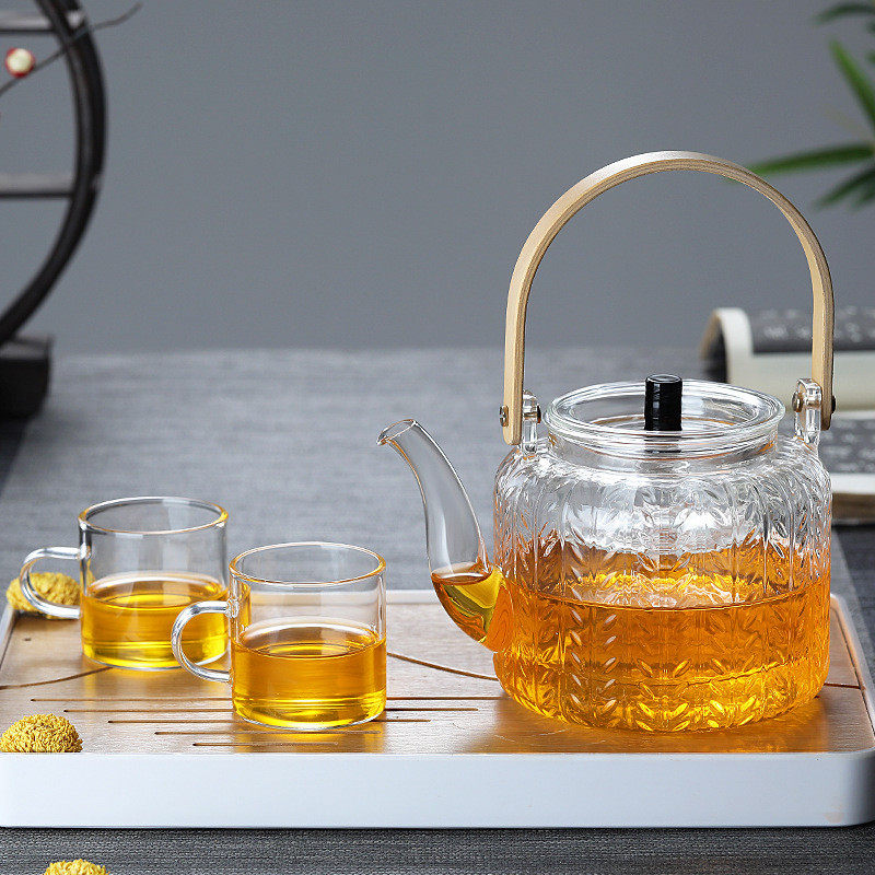麦穗壶玻璃蒸煮两用烧茶壶普洱家用中式花草煮茶器透明提梁茶壶