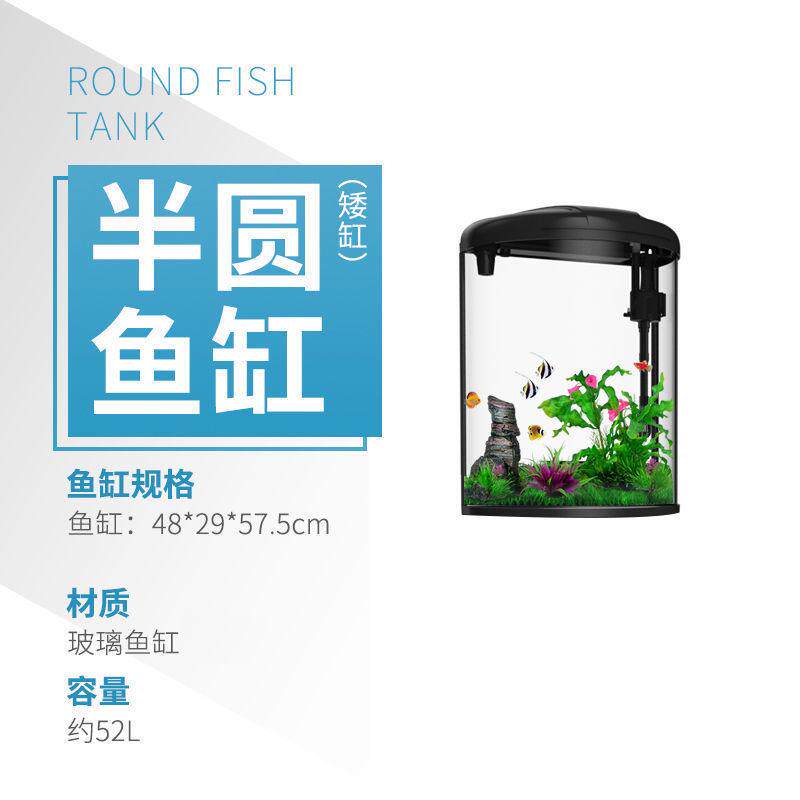 麓f客厅免换水落地圆柱形鱼缸小型家用玻璃半圆生态水族箱迷你金