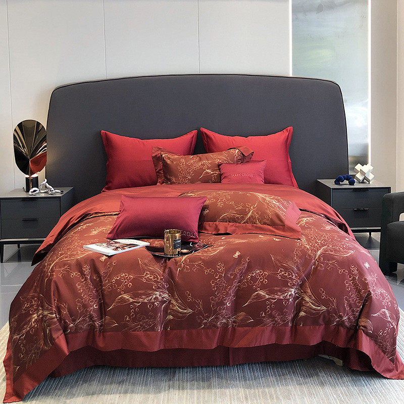 数码印花120支长绒棉结婚婚庆四件套全棉高端大红被套宽边1.8床品,床上用品,婚庆床品套件,淘宝优惠券,粉丝福利购,淘宝优惠卷