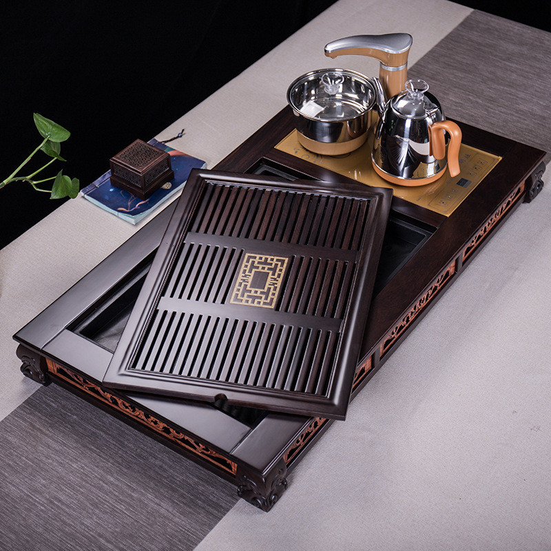 热销批发实木黑檀木茶盘一体整套家用茶台茶具套装带全自动烧水电