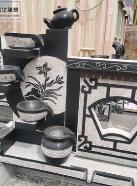 户外石槽鱼缸青石花盆洗手池木架流水景摆件庭院养鱼室内景观装饰