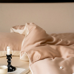 tencel支一等品!丝滑裸睡天丝双拼60外贸丝绸质感床单床笠四件套