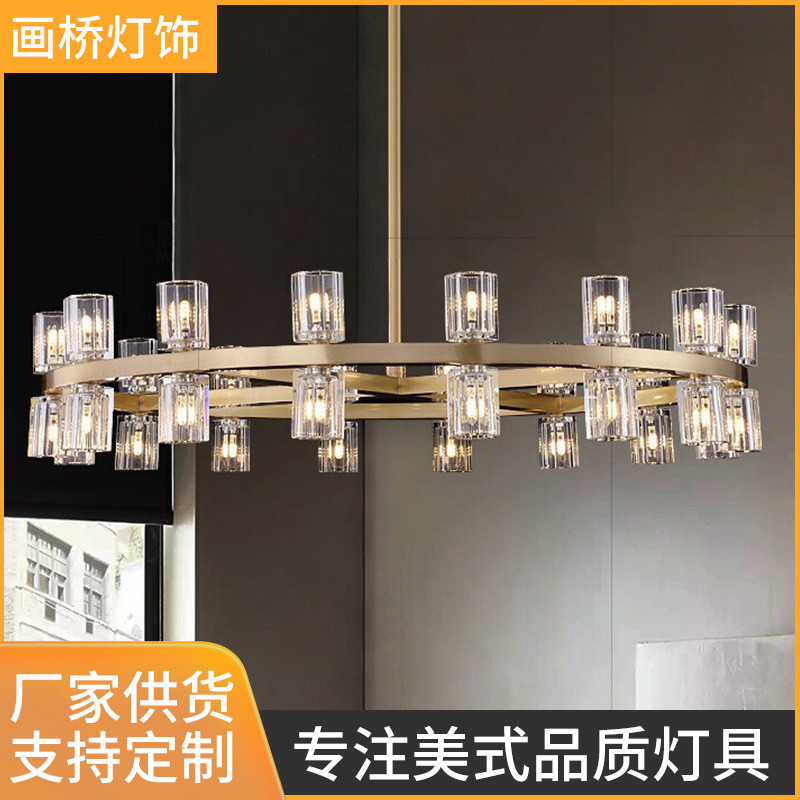 中山古镇灯具厂家定制现代样板房餐厅水晶长排设计师港式圆圈吊灯