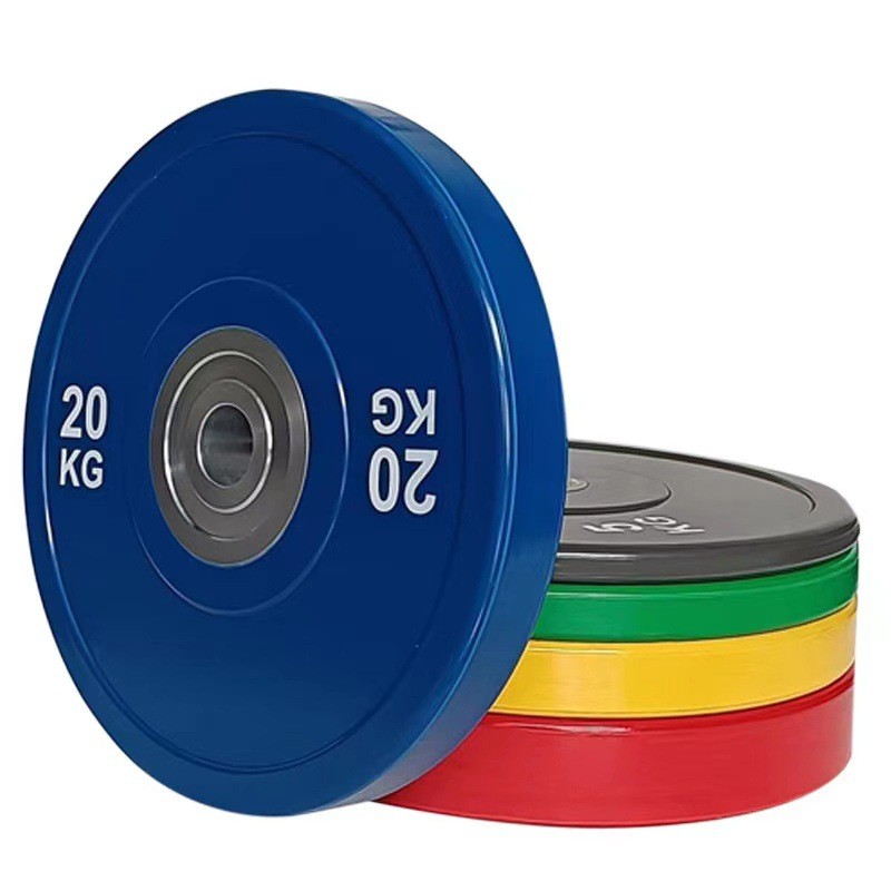 竞技黑色彩色全胶logo配重片全胶铃片可杠铃片不伤地板柔性杠