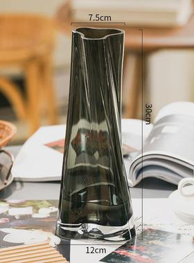 轻奢感客厅创意不规则透明玻璃水培插花装饰网红花瓶摆件花器