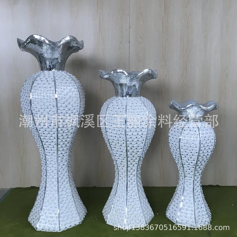 热卖款大理石纹玻璃珍珠落地花瓶套装玻璃钢简约时尚花器组合