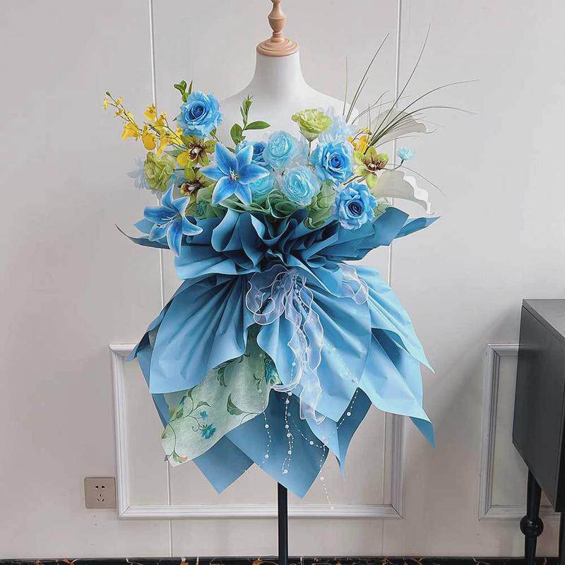 蓝色服装仿真花开业花篮diy材料包商场假花摆件开业装饰店铺