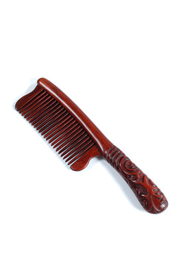 乌木插齿梳紫光檀木带柄雕刻圆柄梳按摩头皮经络紫檀木梳全家用