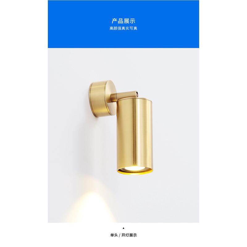 北欧黄铜可旋转客厅床头灯卧室创意双头金色全铜镜前灯黄铜壁灯