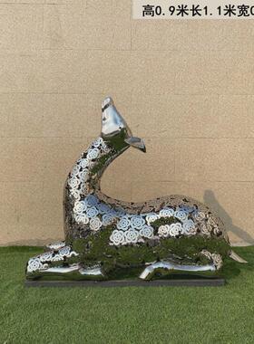 不锈钢摆件鹿镜面雕塑抽象鹿户外草坪售楼处艺术景观动物落地几何