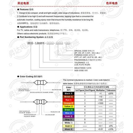 可拆样品|色环电感0512-100UH/101K220UH/221330UH/3312W