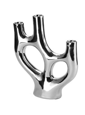 酒柜玄关创意火炬家居摆件高级感精致ins轻奢陶瓷不规则花瓶银色