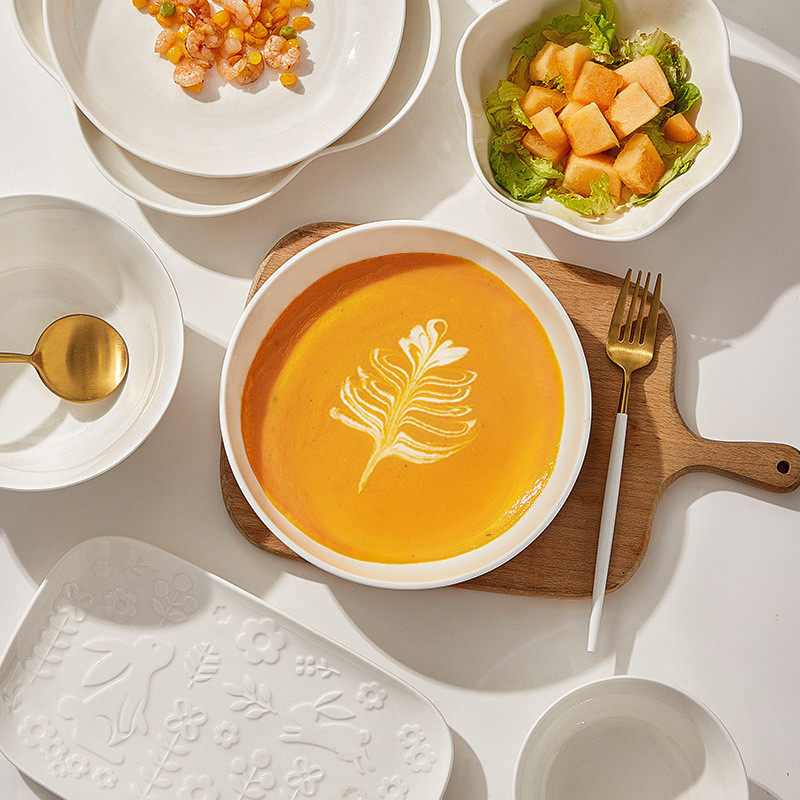 9zrt法式碗碟套装家用纯白色兔年陶瓷碗盘子碗筷组合乔迁新居浮雕,家装主材,台上艺术碗盆,淘宝优惠券,粉丝福利购,淘宝优惠卷