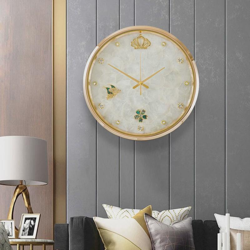 新款轻奢时尚贝壳挂钟客厅现代创意简约挂钟时钟网红钟表石英餐桌