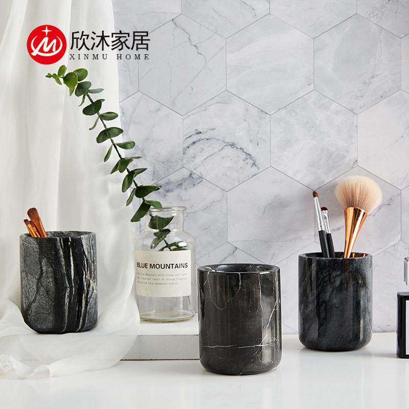 北欧创意大理石笔筒高档眉笔书房桶样板间化妆刷收纳摆件办公礼品