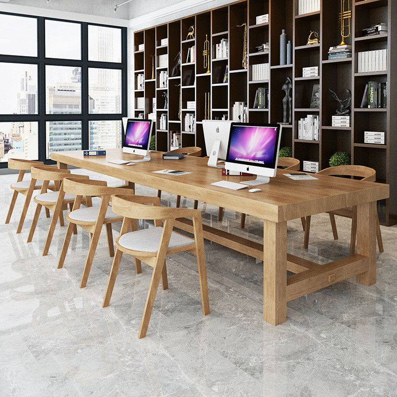 实木会议桌长桌简约现代长条桌大型办公洽谈桌椅组合工业风电脑桌