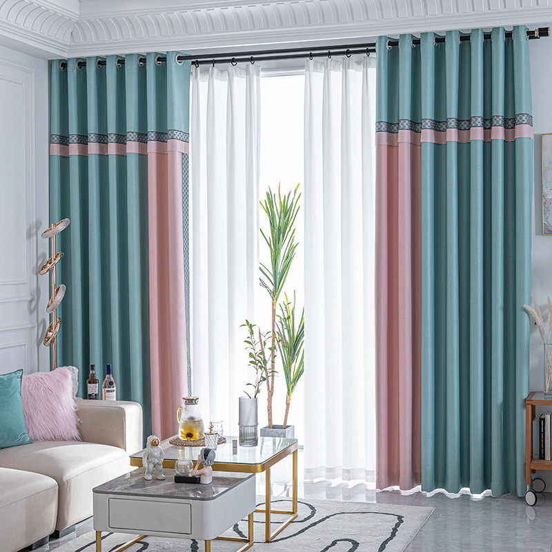7l8k新款拼接遮光窗帘布成品杆一整套免打孔客厅现代卧室防晒加厚,居家布艺,成品窗帘,淘宝优惠券,粉丝福利购,淘宝优惠卷