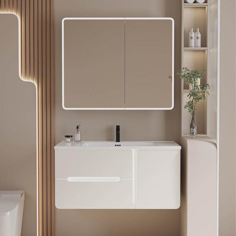 北欧风高级感多层实木免漆柜浴室柜智能镜柜陶瓷一体盆组合